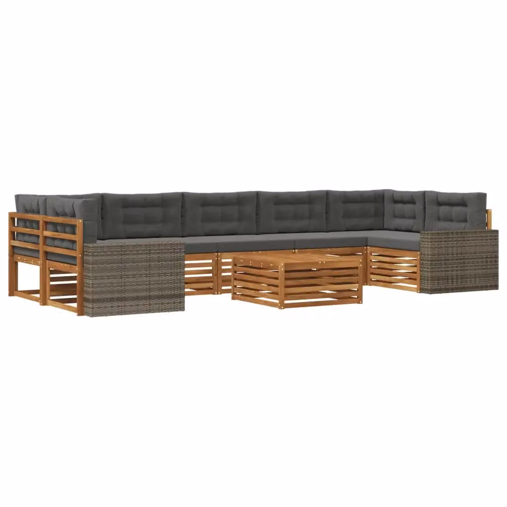Set di divani da esterno vidaXL a forma di L con tavolo da caffè, in legno di acacia e tessuto beige e antracite, composto da 8 pezzi – 2