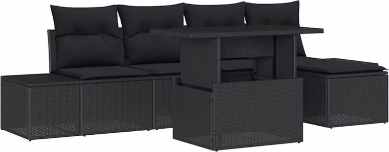 Set Divano da Giardino con archiviazione 6 pcs Nero Poly Rattan