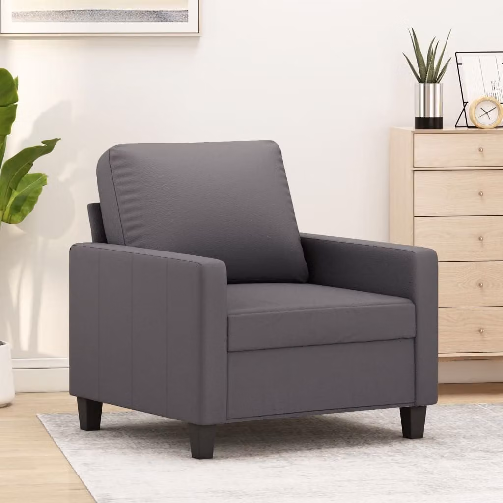 Poltrona lounge moderna vidaXL in similpelle grigia con braccioli e struttura in metallo