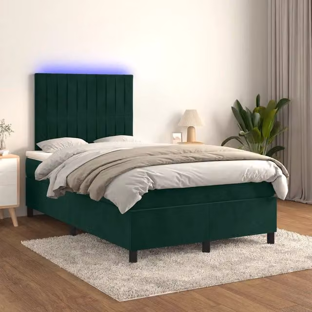 Letto a Molle con Materasso e LED Verde Scuro 120x200cm Velluto 3136236