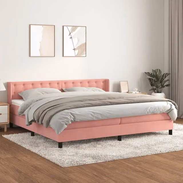 vidaXL Letto Ibrido con Materasso in Velluto Rosa e Bianco L/P: 200 x 200 cm – 1