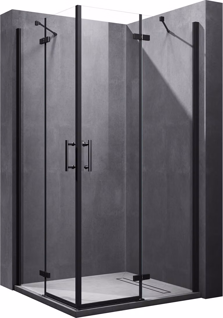 SONNI Cabina doccia nera con porta a battente 90x100x195cm Vetro di sicurezza ESG Nano 6mm Cabina doccia Doccia ad angolo Doccia ad angolo