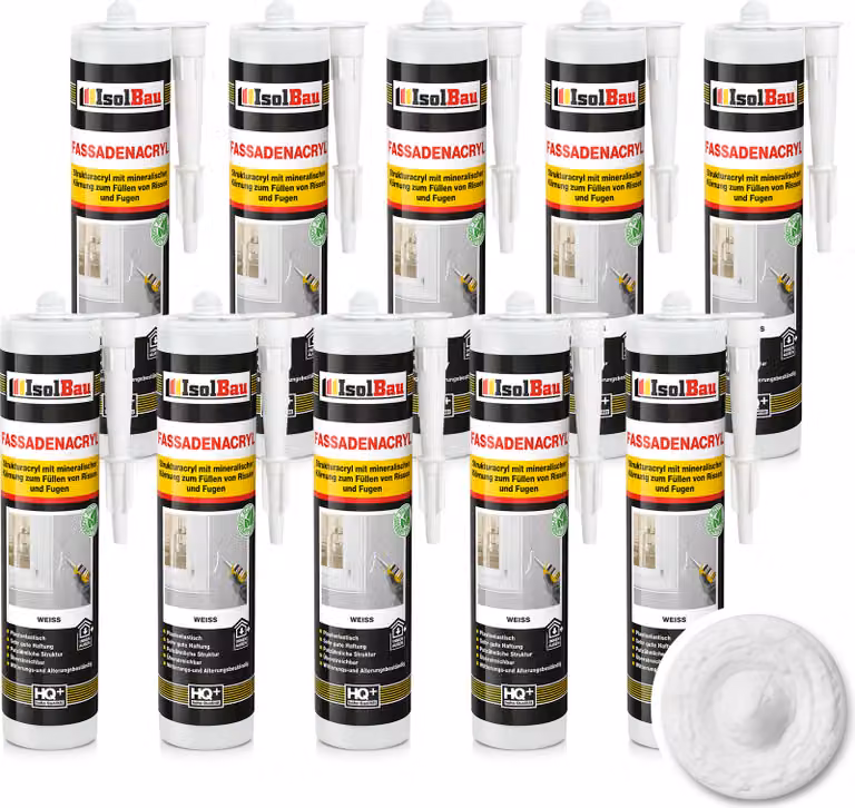 Isolbau, sigillante acrilico per facciate - 10 tubetti da 300 ml. Sigillante acrilico con granuli per riempire fessure e giunti sia all'interno che all'esterno - Colore bianco
