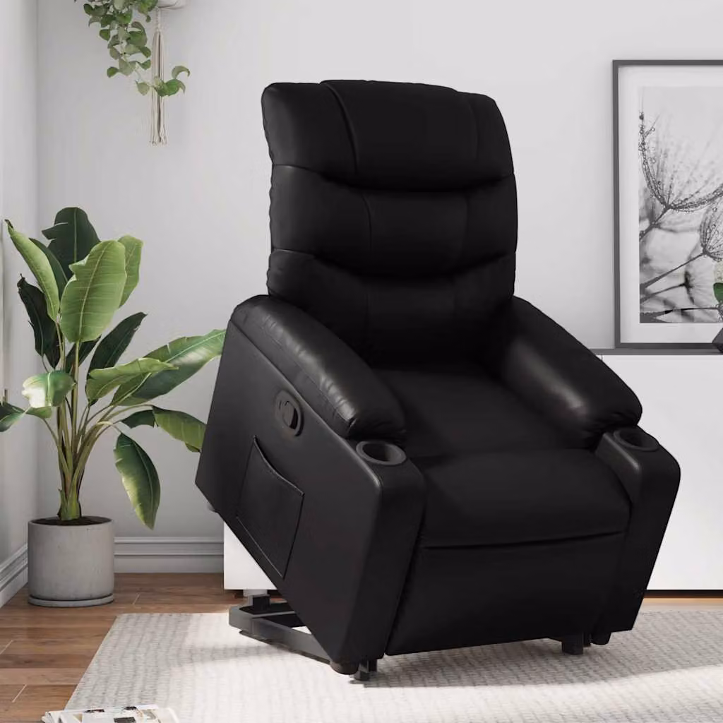 vidaXL Poltrona Alzapersona Reclinabile Nera in Similpelle con Assistenza Elettrica – 1