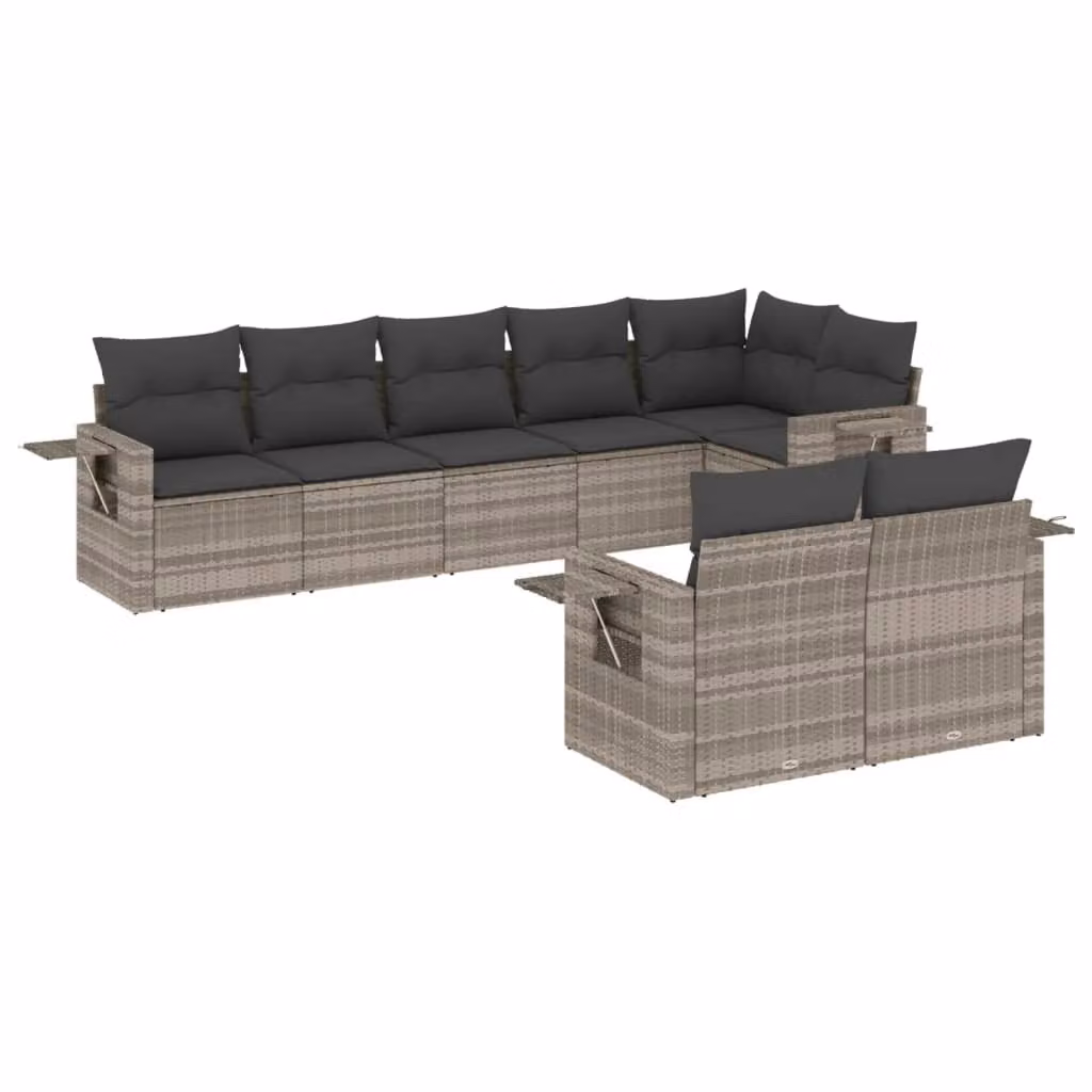 Set Divano da Giardino 8pz con Cuscini Grigio Chiaro Polyrattan