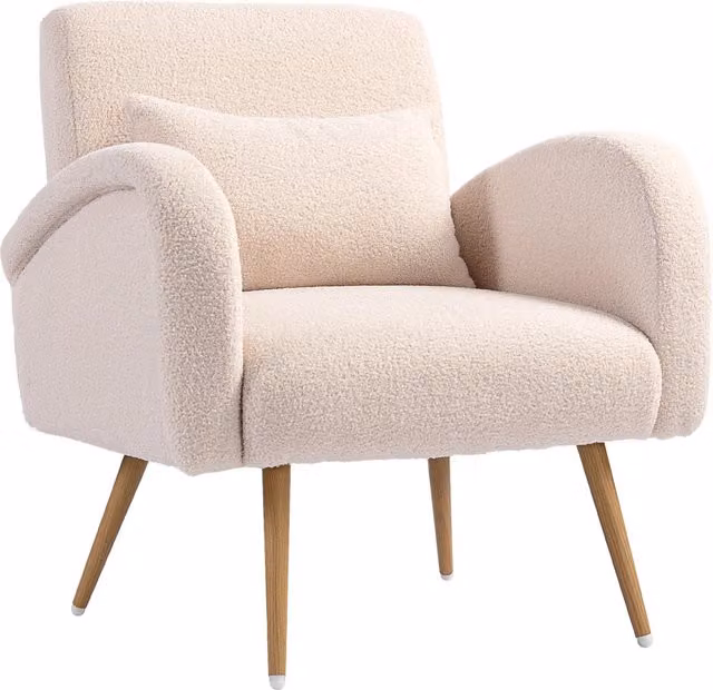 Poltrona Moderna in Tessuto Teddy con Cuscino Lombare ¨C Xylo ¨C Beige, 77x77x83 cm