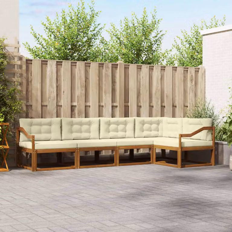 Set di divani da esterno vidaXL a forma di L in legno di acacia con cuscini, beige e marrone