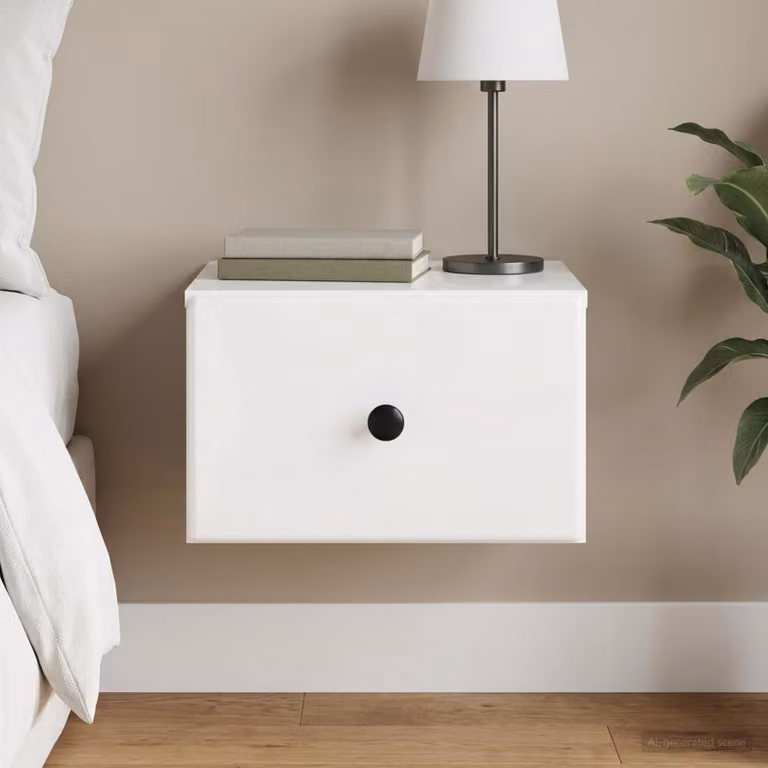 vidaXL Mobiletto da notte a muro Bianco Lucido L: 34,5 cm, P: 33 cm, H: 20 cm