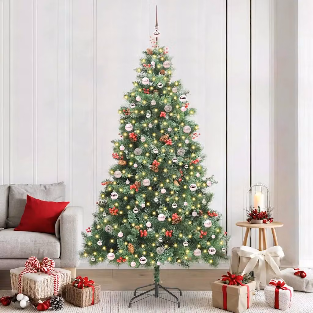 Albero di Natale artificiale moderno vidaXL verde con 300 LED bianco caldo in PVC e metallo