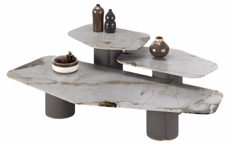 Moderner grauer Metall-Couchtisch-Set mit zeitlosem Design
