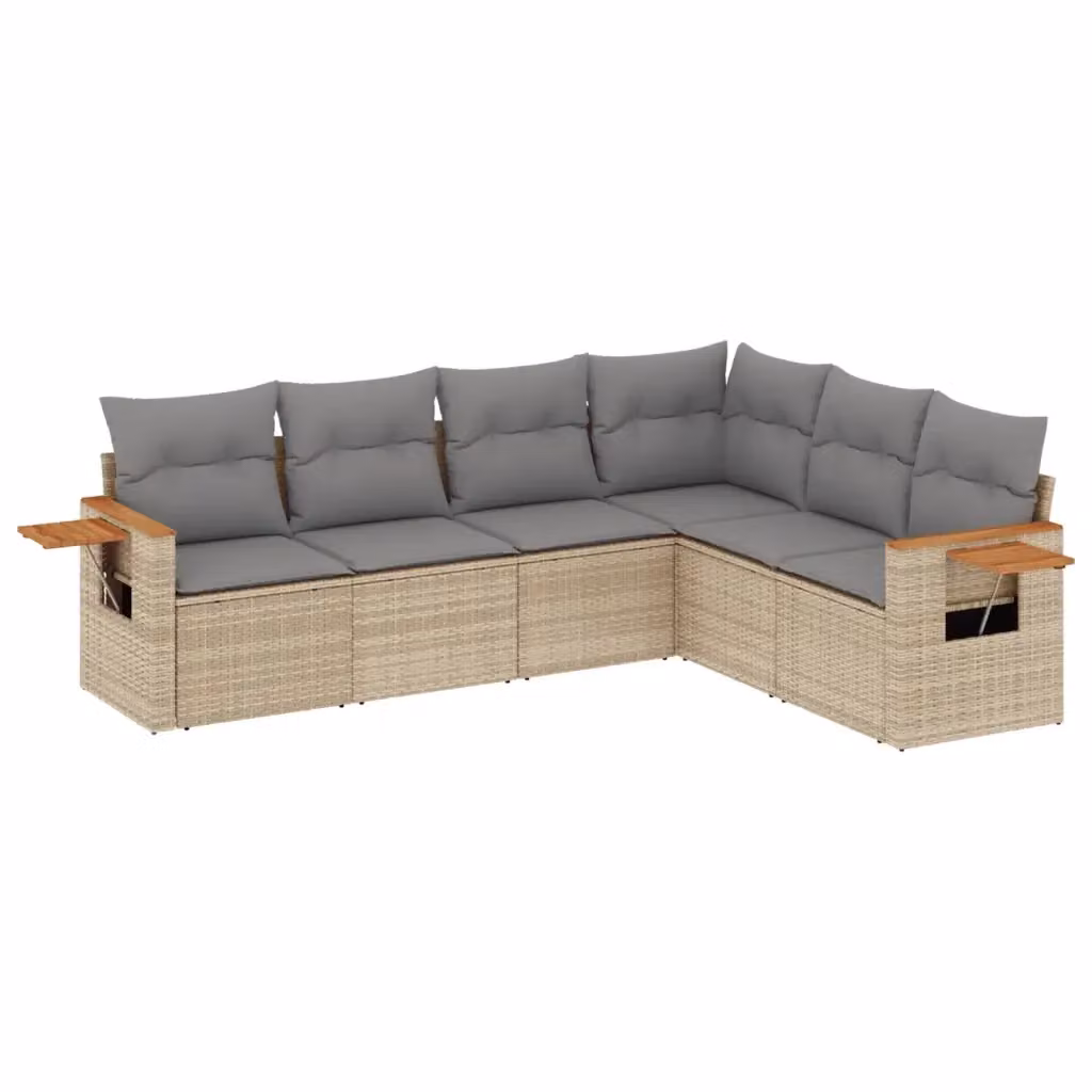 vidaXL Set Divano da Giardino a L da 6 pz in Polyrattan con Cuscini Beige e Tavolino da Caffè – 2
