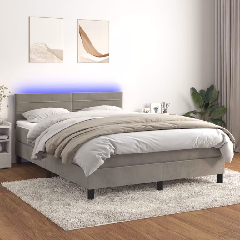 Maison Exclusive - Letto a Molle con Materasso e LED Grigio Chiaro 140x200 cm Velluto