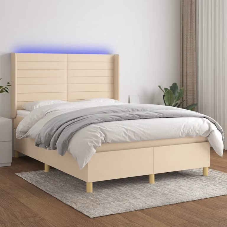 Maison Exclusive - Letto boxspring con materasso e LED Crema 140x200 cm Tessuto