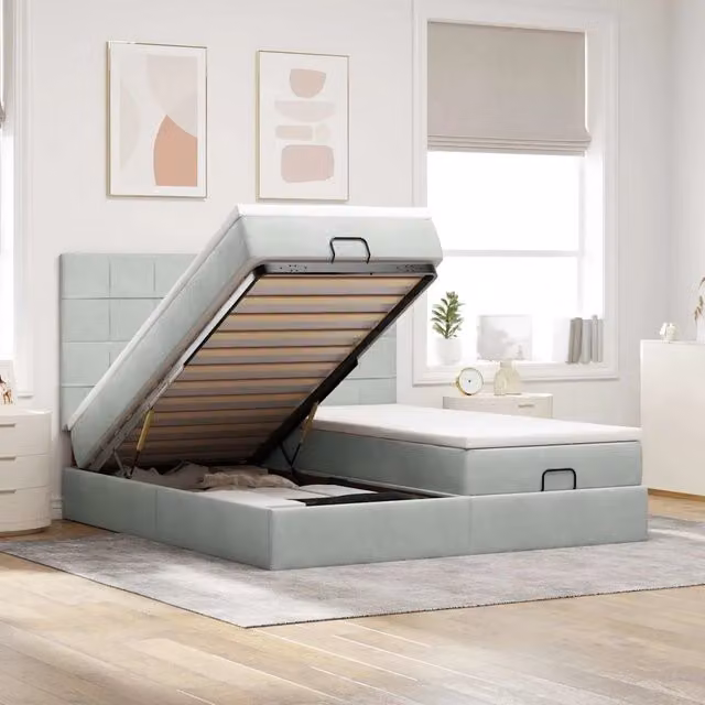 Letto con contenitore a sollevamento vidaXL in velluto grigio e bianco con materasso 200 x 200 cm