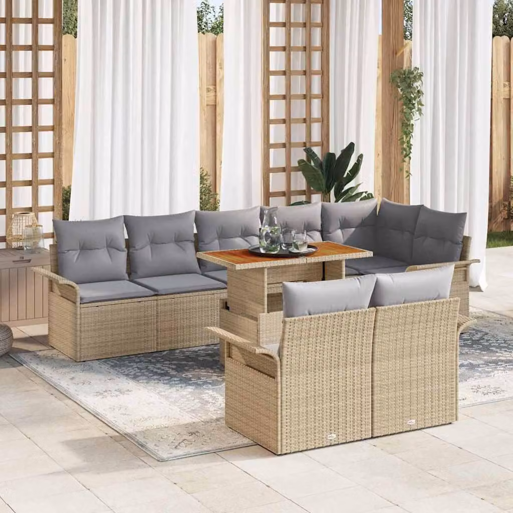 Maison Exclusive - Set da giardino con divano, 9 pezzi, rattan sintetico beige