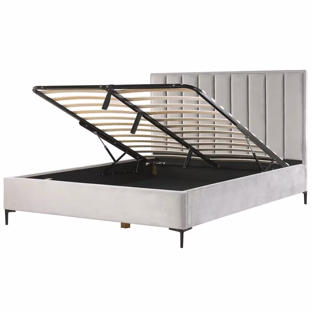 Letto Beliani in velluto grigio con contenitore e testata imbottita, L/P: 180 x 200 cm – 2
