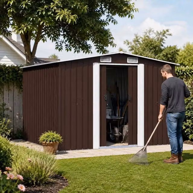 Garden Shed, Brown, 257x205x178 Cm, Steel