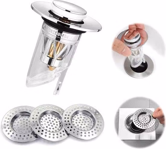 Copri-specchio da bagno con zanzariera e filtro per capelli, adatto per vasche da bagno e cucine, diametro 34-40 mm