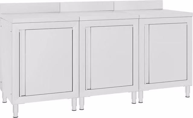 Tavolo da lavoro commerciale con mobiletto in acciaio inox color argento L: 180 cm, P: 60 cm, H: 96 cm