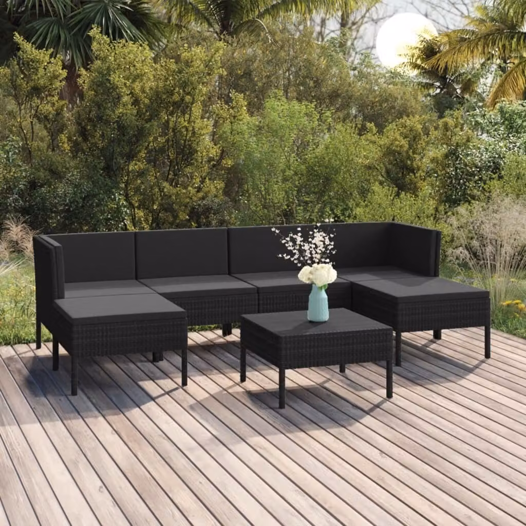 Maison Exclusive - Set da giardino da 7 pezzi con cuscini in rattan sintetico nero