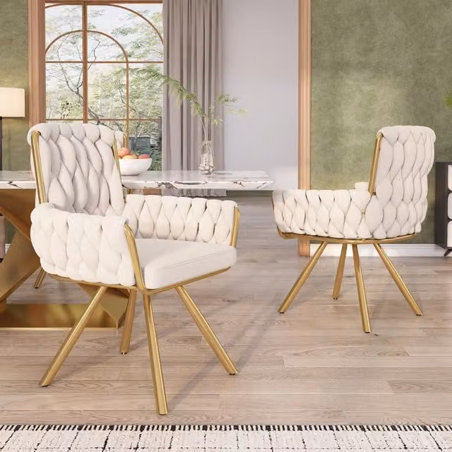 Set di 2 sedie da pranzo Zephmum in velluto beige con base rotante in metallo e braccioli