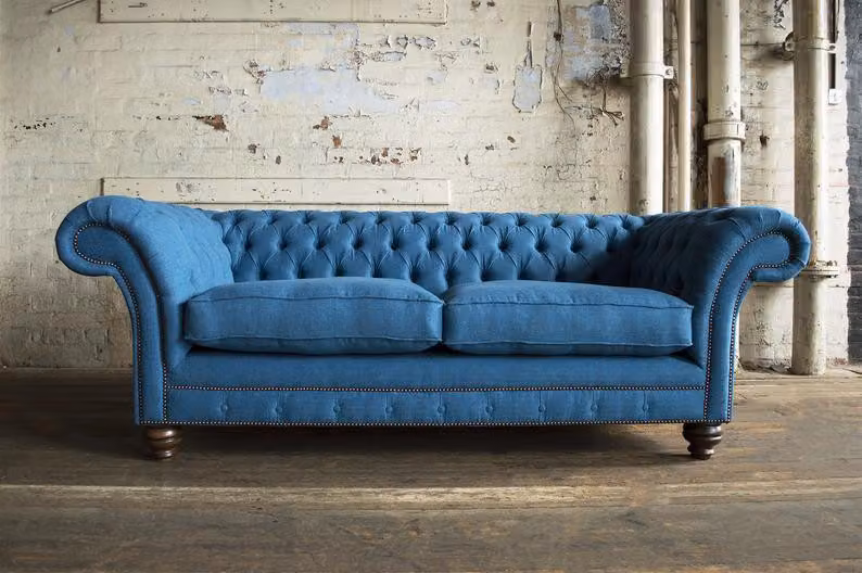 XXL Sofa 3 Sitzer Couch Chesterfield Polster Sitz Garnitur Leder Blau