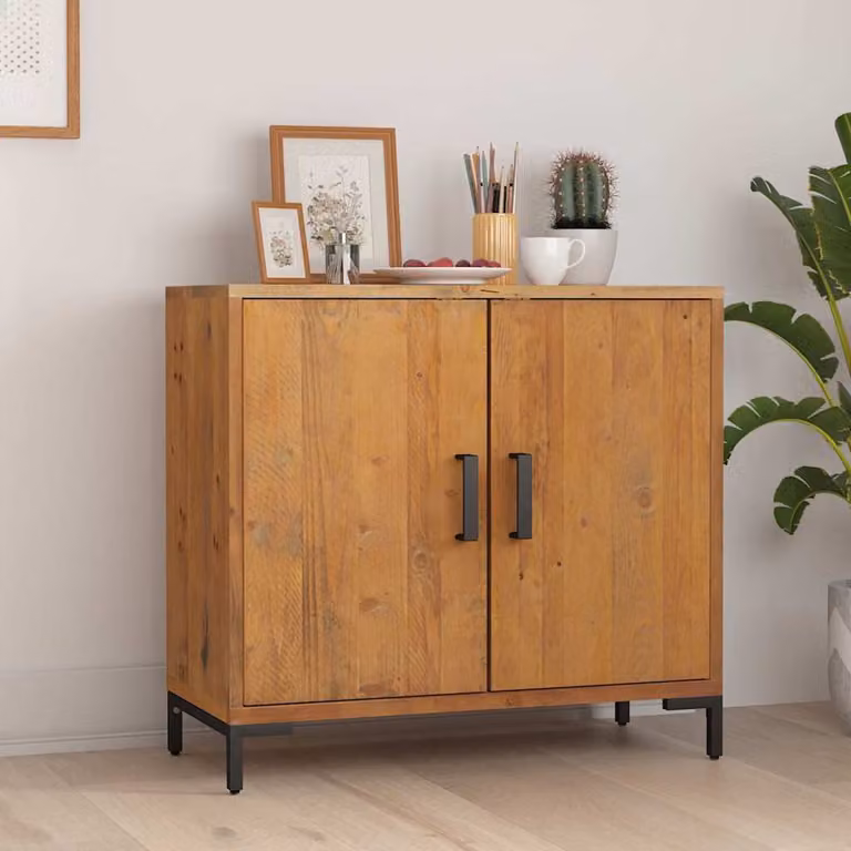 Credenza in legno di pino massello e metallo stile industriale vidaXL, Marrone, L: 75 cm, P: 35 cm, H: 70 cm