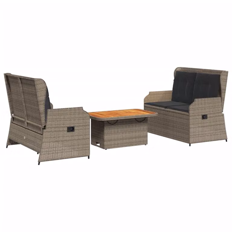 Set Divani da Giardino 3 pz con Cuscini in Polyrattan Grigio
