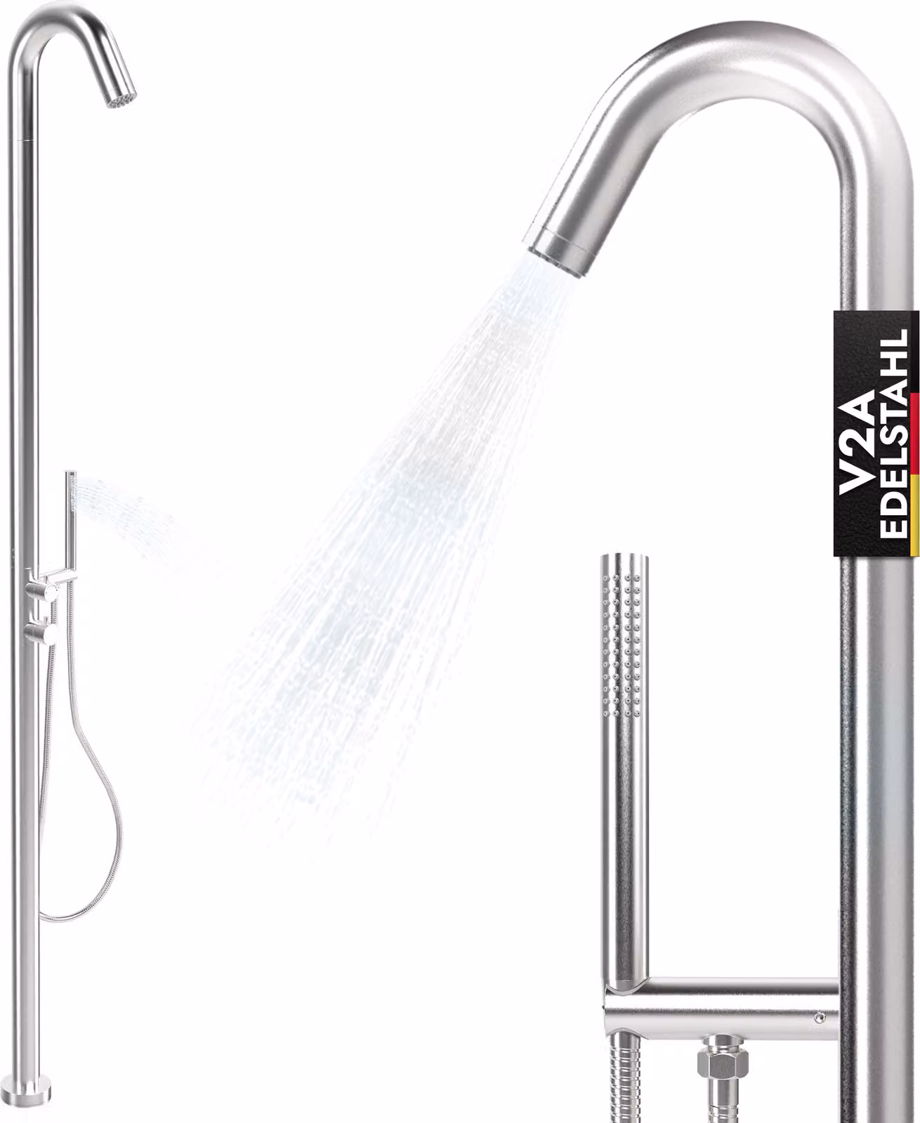 Doccia da giardino in acciaio inox con doccetta V2A / 304 acqua calda acqua fredda sauna giardino doccia esterna 2 attacchi acqua piscina doccia EG3