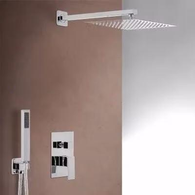 Set doccia completo INBAGNO in acciaio inossidabile cromato con soffione, colonna rigida, miscelatore incassato e doccetta manuale