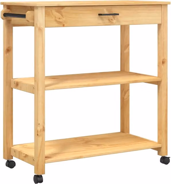 Carrello da Cucina MONZA in Legno Massello di Pino Marrone con Ruote L: 84 cm, P: 40 cm, H: 88,5 cm – 1