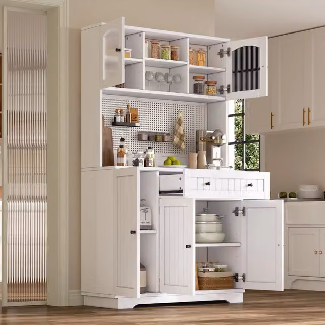 Mobile colonna da cucina con vetrina; cassetto e ripiani regolabili bianco 103.5 × 40 × 180 cm