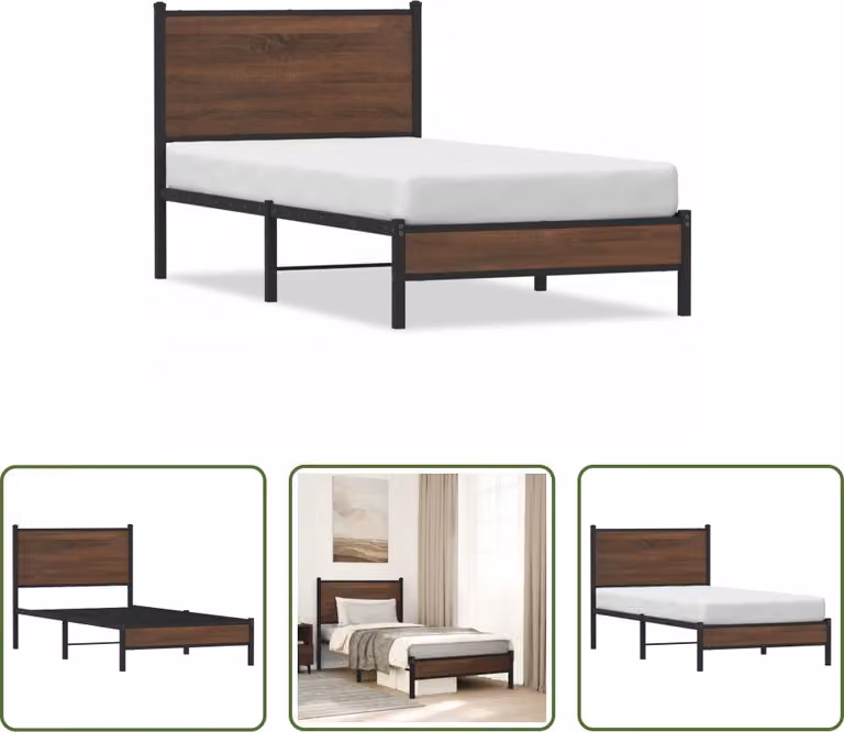 The Living Store Struttura letto con testata in metallo effetto rovere marrone 90x190 cm