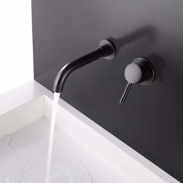 Miscelatore monocomando da parete per lavabo, nero, in ottone