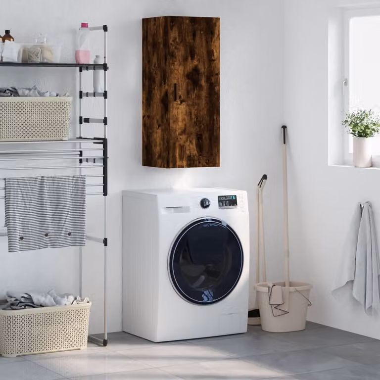 Mobile a parete vidaXL in rovere fumo con ante a battente, L 34,5 cm x P 34 cm x H 90 cm