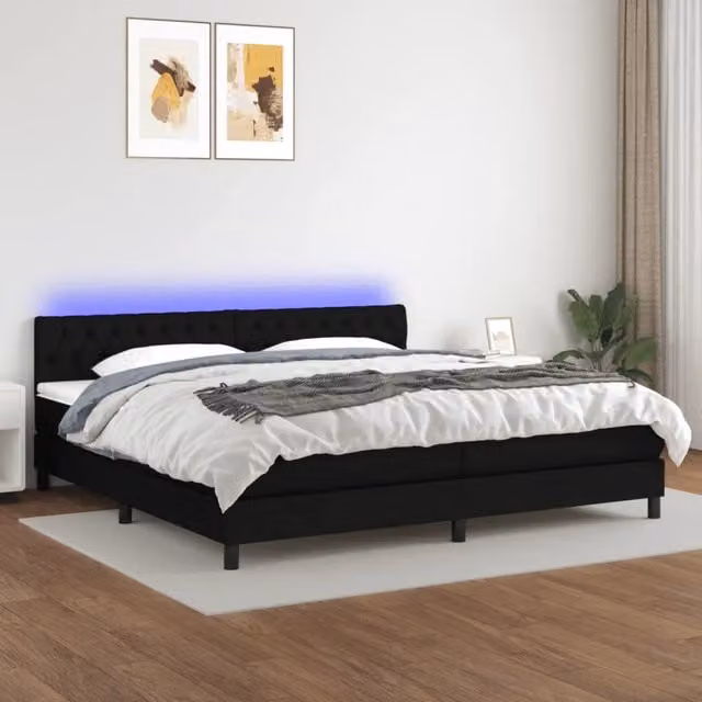 Letto matrimoniale con materasso a molle vidaXL in tessuto nero con illuminazione LED e porta USB L/P/H: 200 x 200 x 31 cm