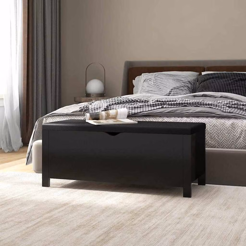 vidaXL Contenitore con Cuscino Nero in Legno e MDF L: 105 cm, P: 40 cm, H: 45 cm – 1