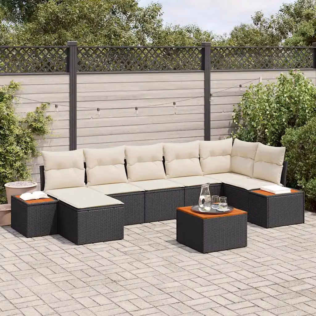 Set Divano da Giardino a L vidaXL 8 Pezzi Nero con Cuscini e Tavolino in Polyrattan e Acciaio – 1