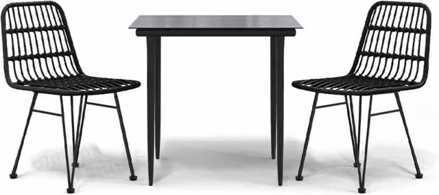 Set da Pranzo da Giardino 3 pz in Polyrattan Nero con Piano in Vetro