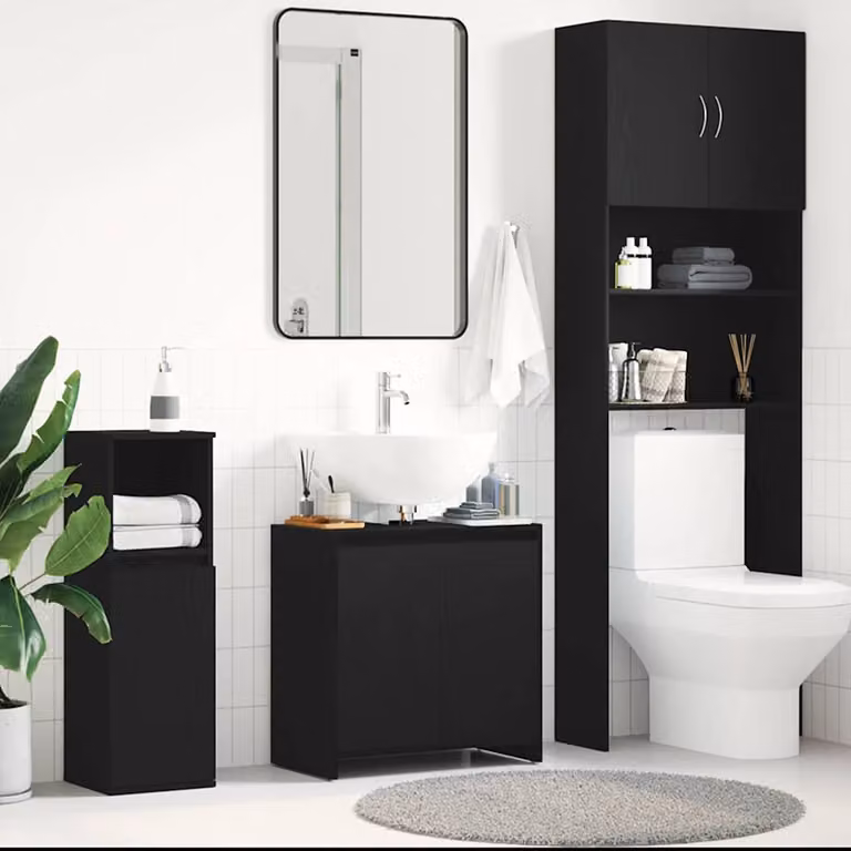 Armadietto da bagno moderno vidaXL in MDF nero opaco con ante a battente e ripiani interni, L 60 cm x P 33 cm x H 60 cm