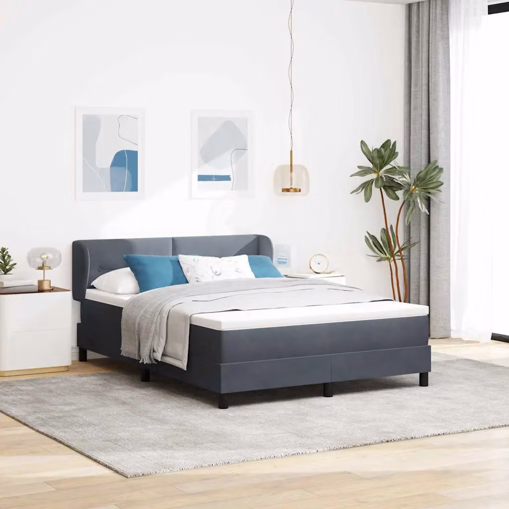 Letto a molle con testiera vidaXL in velluto grigio, L/P/H: 140 x 190 x 88 cm