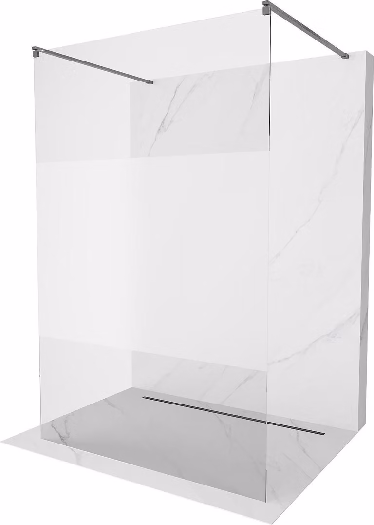 Mexen Kioto parete doccia autoportante 100 x 200 cm, trasparente/brina 8 mm, grigio canna di fucile spazzolato