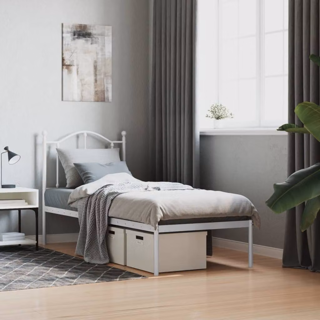 vidaXL Giroletto in metallo con testiera bianco L 190 cm x P 80 cm x H 97 cm