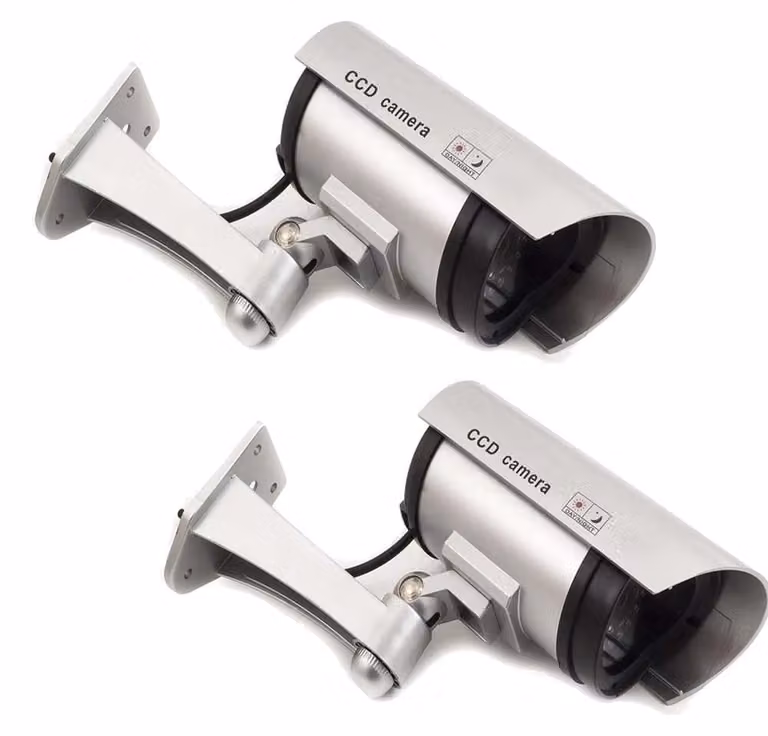 Set di 2 telecamere di sicurezza finte per esterni, con LED lampeggianti