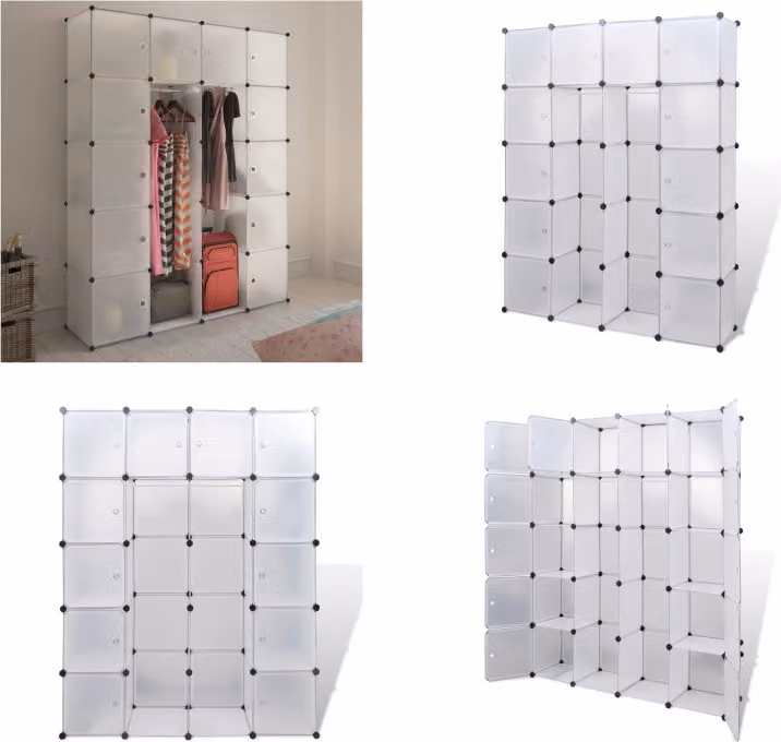 vidaXL Armadio componibile con 14 scomparti Bianco 37x146x180,5 cm - Armadio componibile - Armadi componibili - Porta abiti - Portascarpe