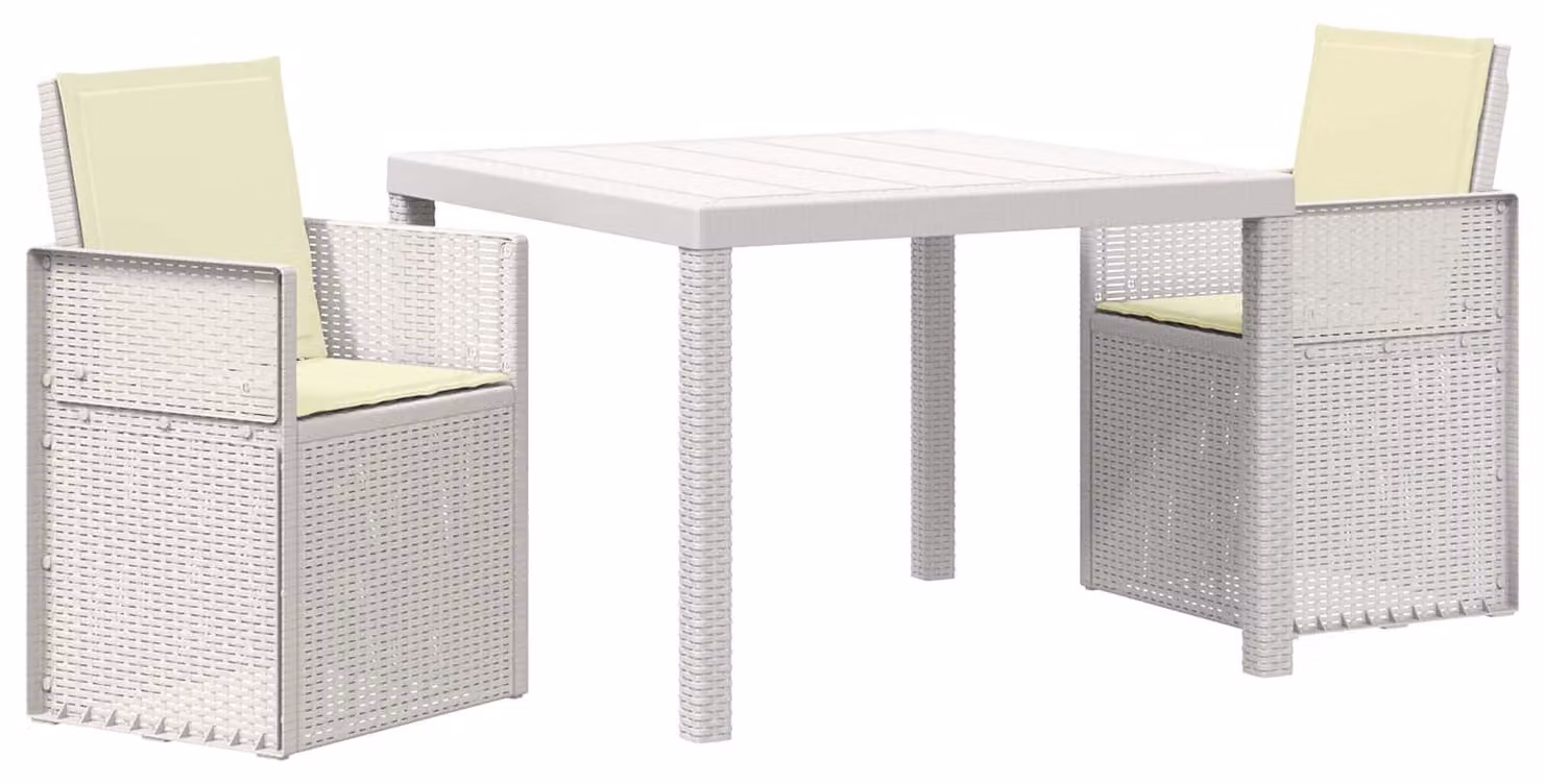Set da Pranzo per Giardino con cuscino 3 pcs Bianco e Crema PP