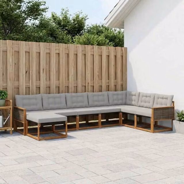 Set di divani da esterno 8 pz Naturale e Grigio Chiaro 3381611