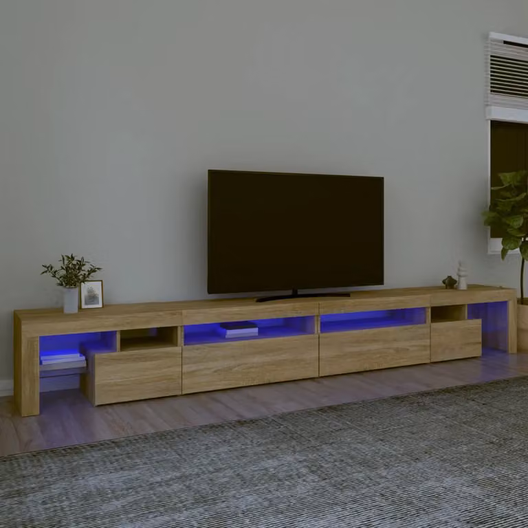 vidaXL Mobile Porta TV Moderno con Luci LED Integrate in Rovere Sonoma, Marrone, L: 290 cm, P: 36,5 cm, H: 40 cm