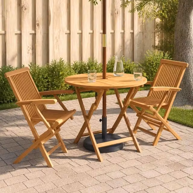 Set Bistro da Giardino Pieghevole 3 Pezzi vidaXL in Legno di Teak Naturale Marrone
