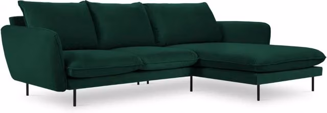 Divano angolare destro Vienna di Cosmopolitan Design in velluto verde bottiglia, 5 posti, L 255 cm x P 170 cm x H 95 cm